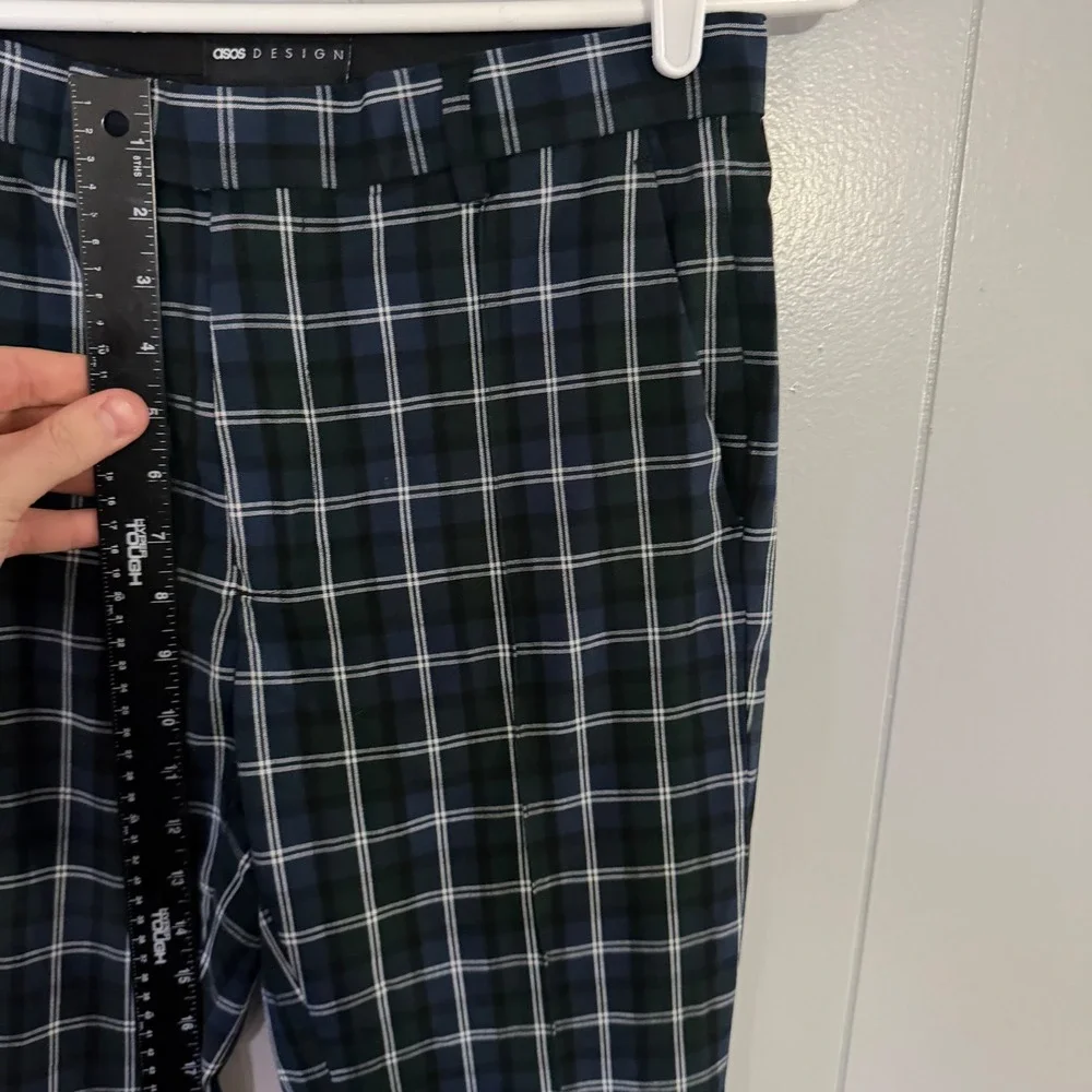 ASOS DESIGN Plaid Trousers Mens‎ 32x32 Navy Green Tartan Skinny Smart Pants
